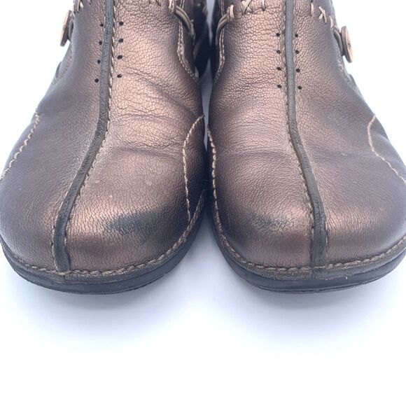 Clarks Structured Bronze Leather Comfort Loafers Slip-On Shoes Women’ Size 8 - Picture 4 of 10